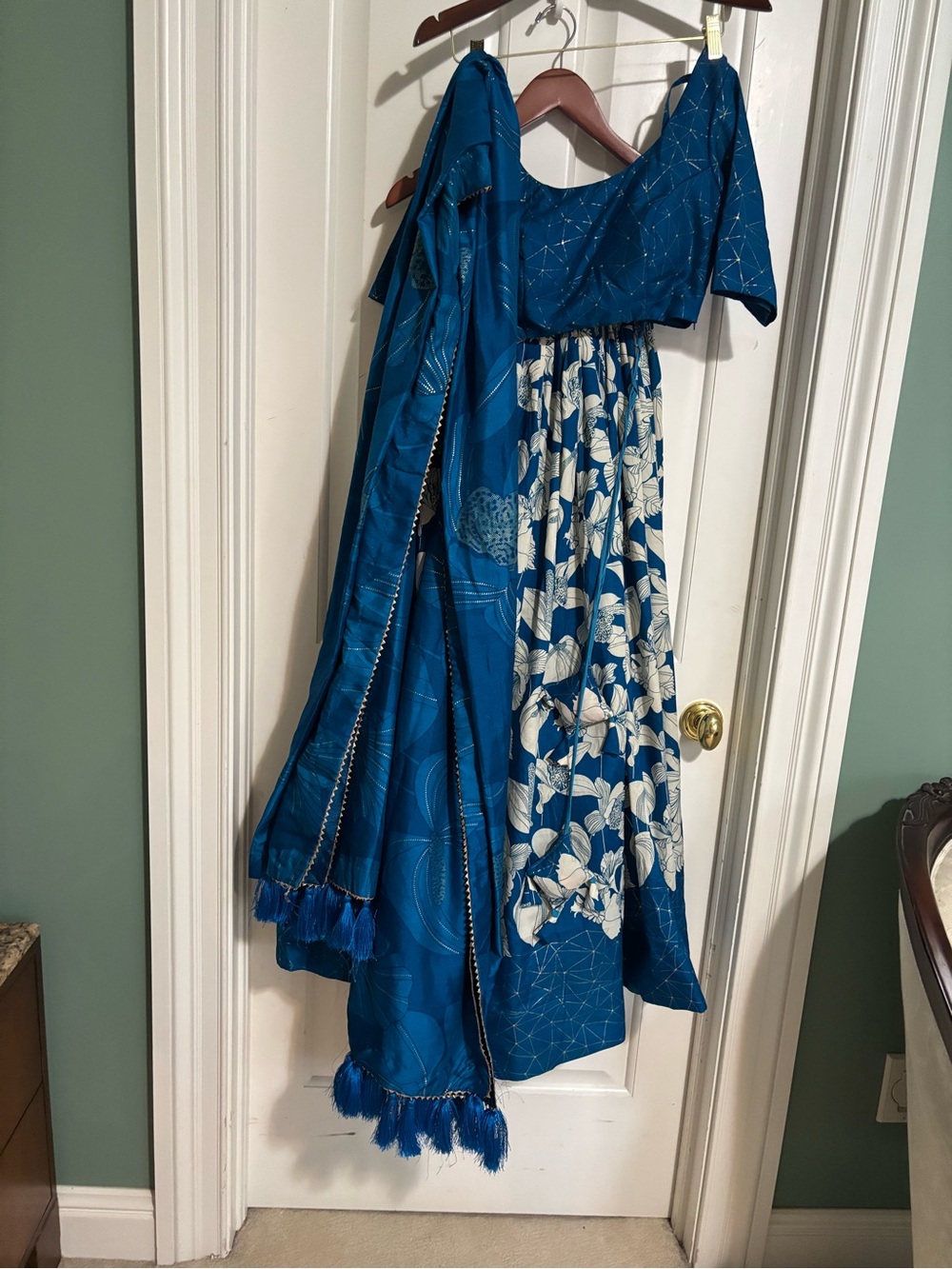 Blue and white floral designer three piece Lehenga size large